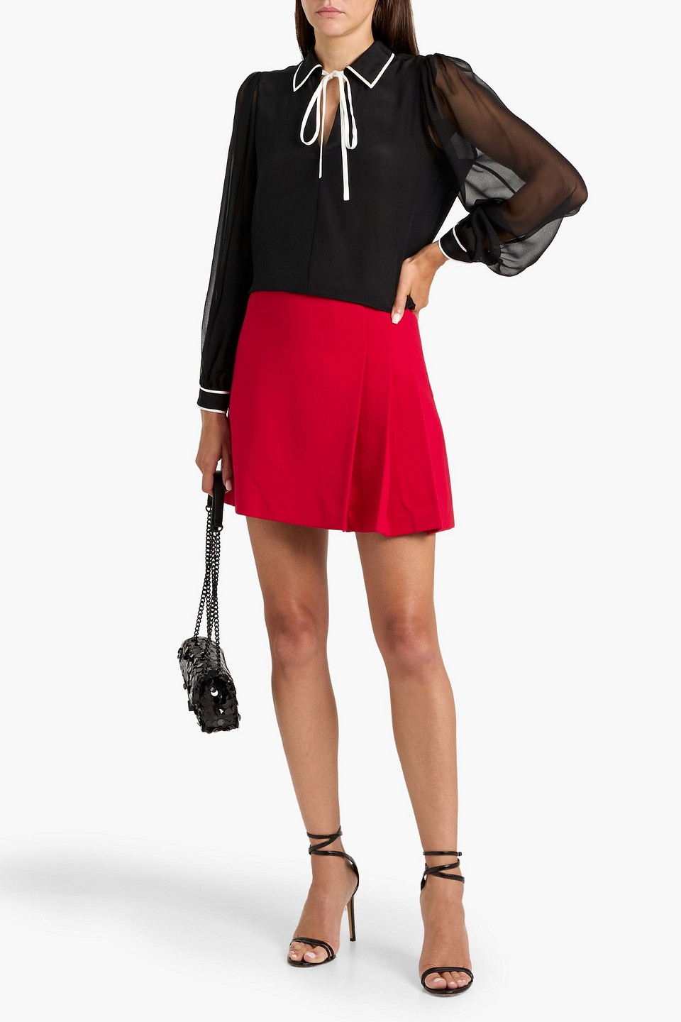 Alice And Olivia Semira Pleated Twill Mini Skirt In Red