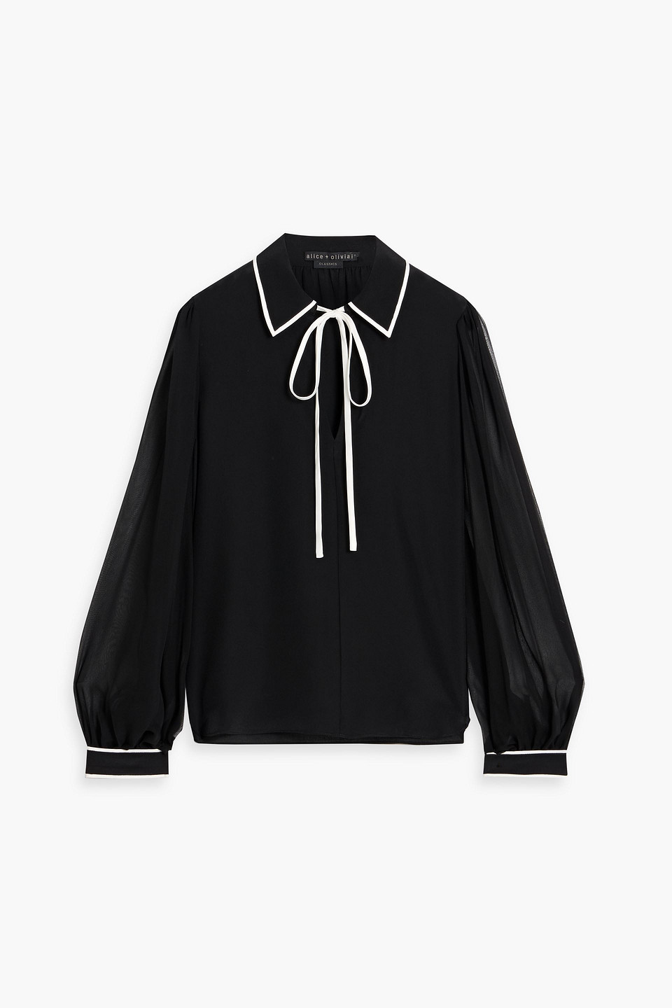 Alice And Olivia Roanne Silk Crepe De Chine And Chiffon Blouse In Black