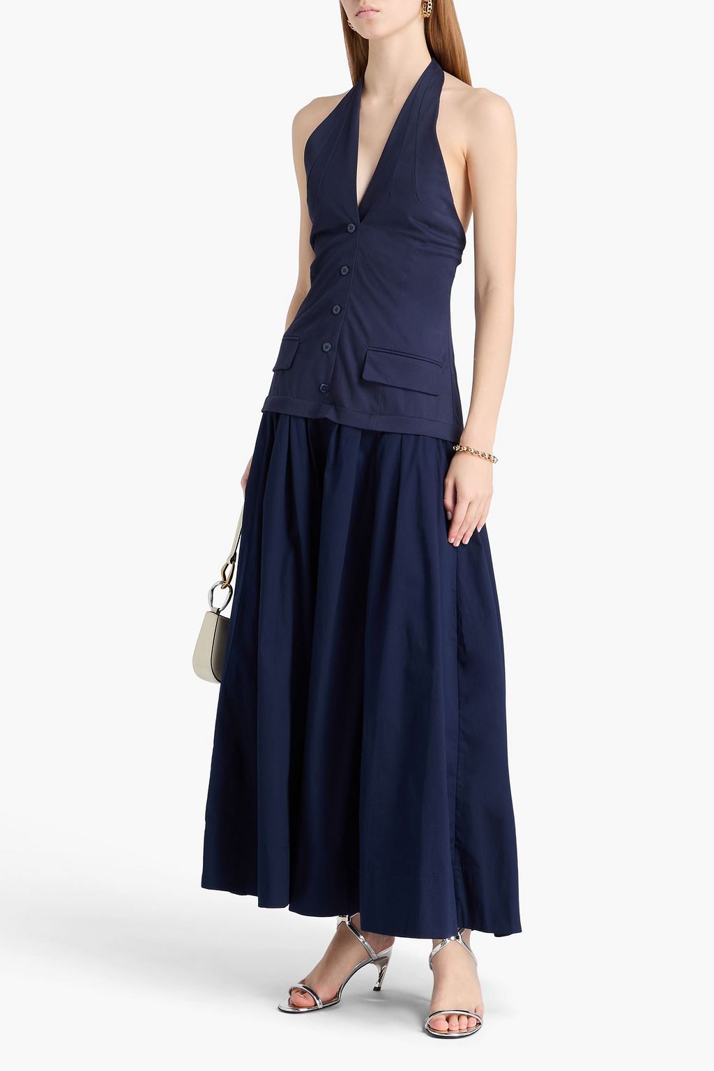 STAUD Harrington pleated cotton-blend twill and poplin halterneck maxi dress | THE OUTNET STAUD Harrington pleated cotton-blend twill and poplin halterneck maxi dress | THE OUTNET