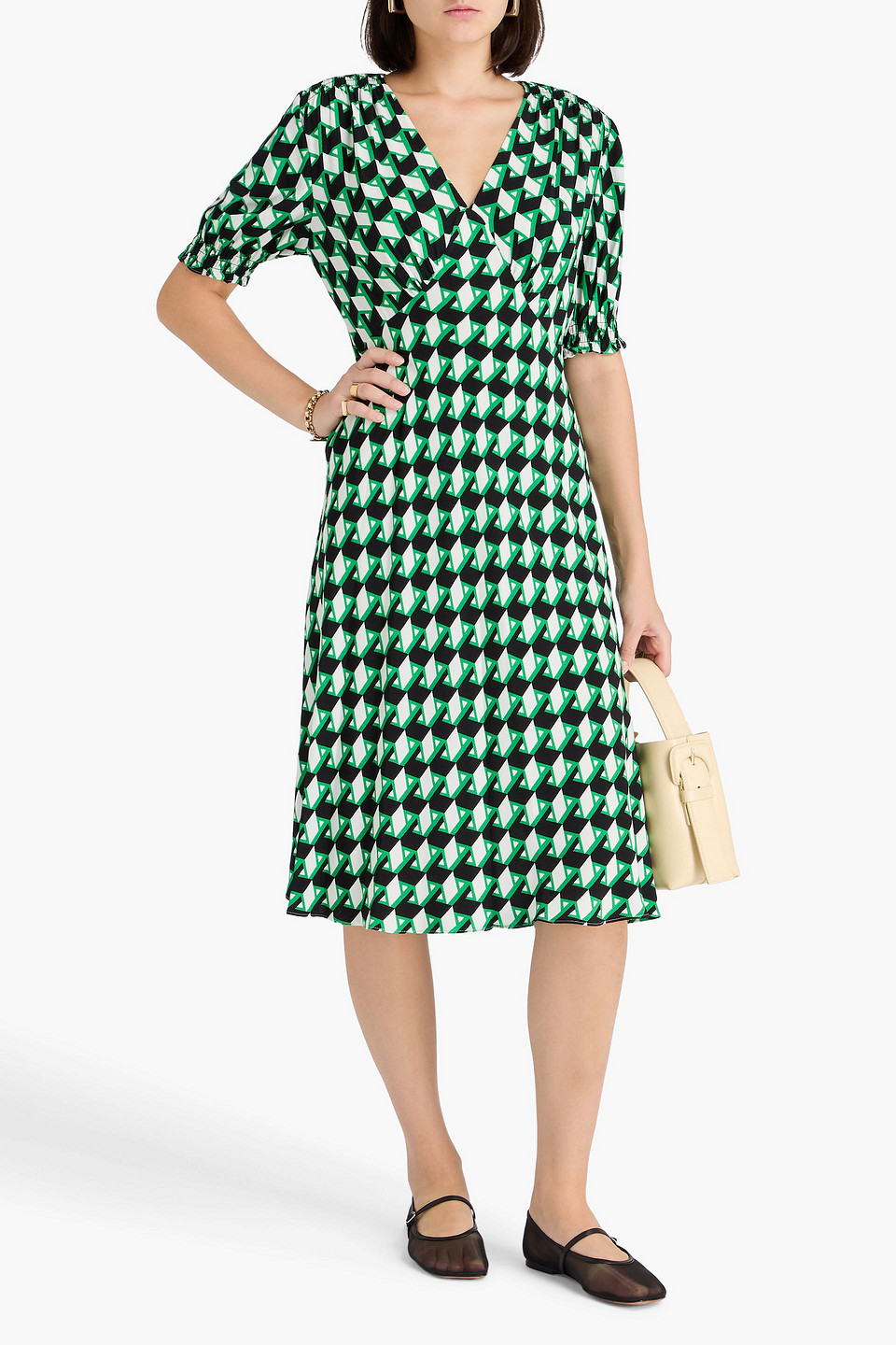 Diane Von Furstenberg Jemma Printed Crepe Midi Dress In Green