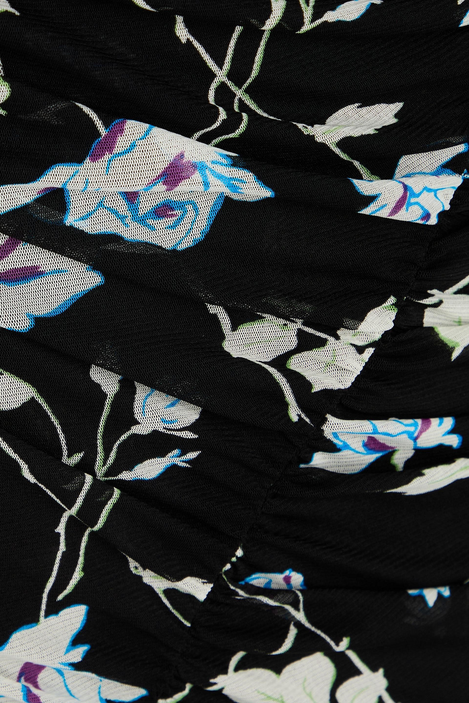 Diane Von Furstenberg Ganesa Off-the-shoulder Ruched Floral-print Stretch-mesh Midi Dress In Black