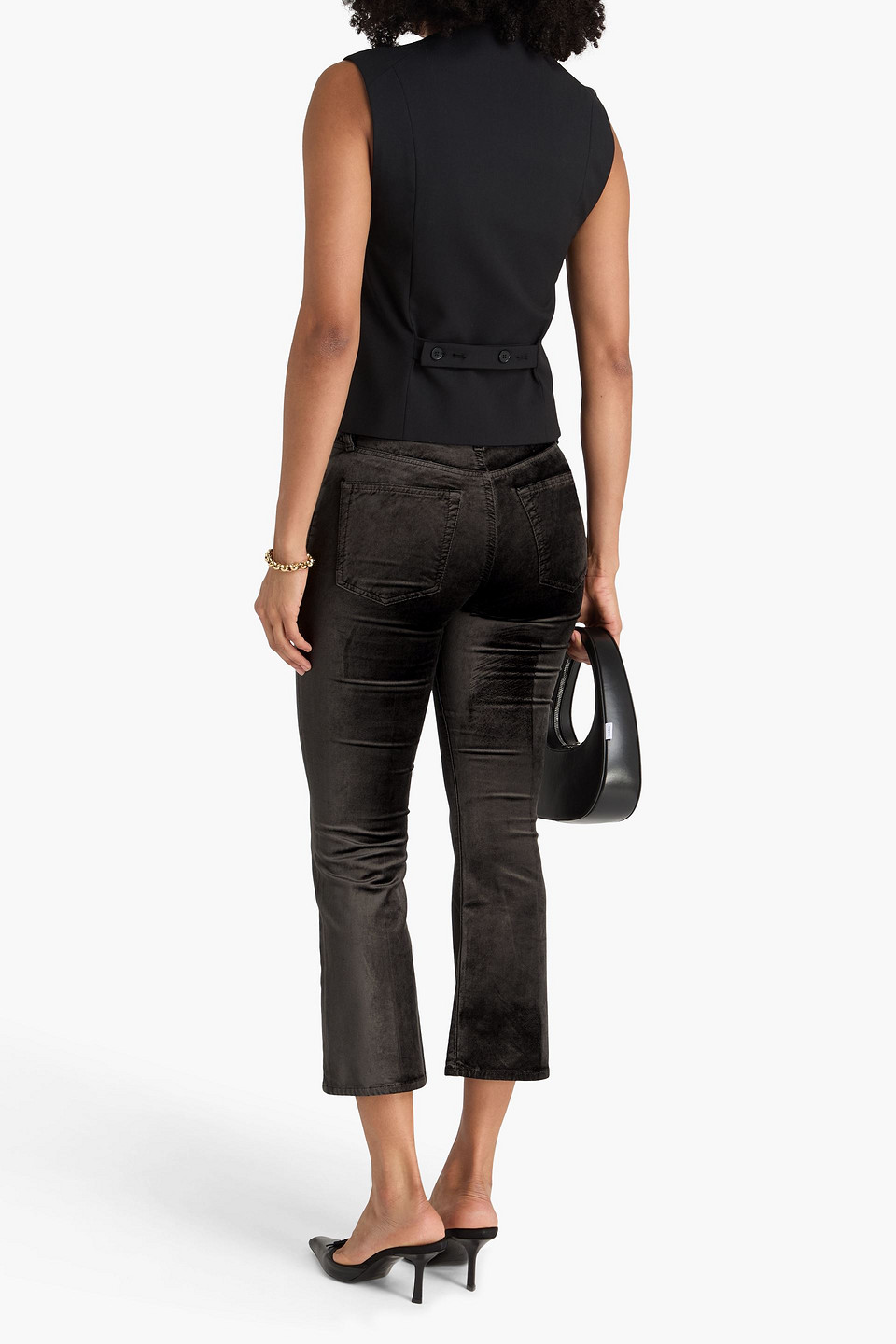  Frame - Le Crop Mini Boot Cotton-blend Velvet Bootcut Pants - Gray - 26 