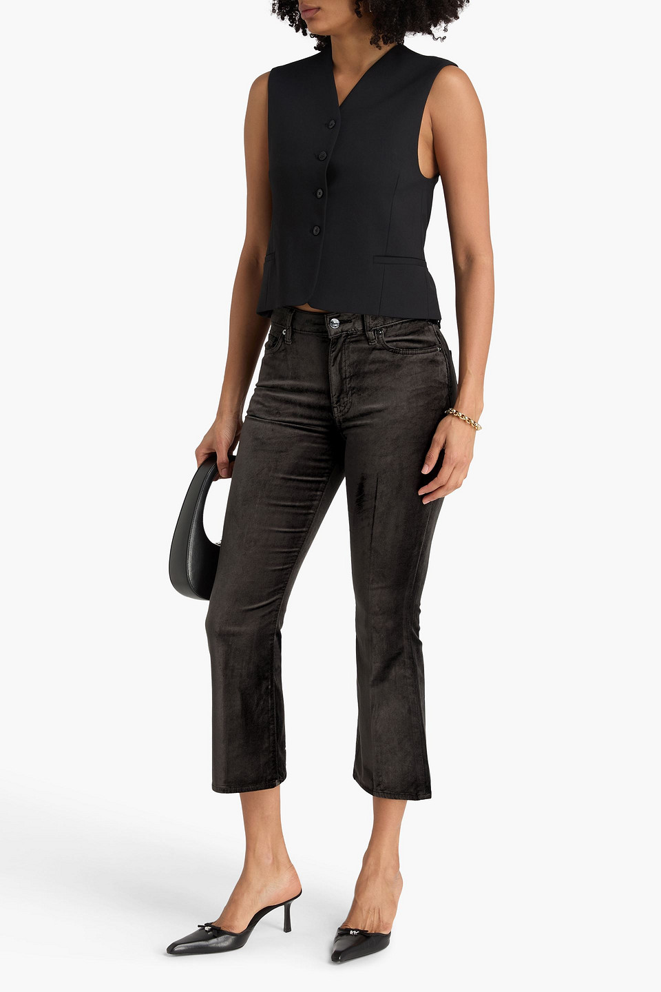  Frame - Le Crop Mini Boot Cotton-blend Velvet Bootcut Pants - Gray - 26 