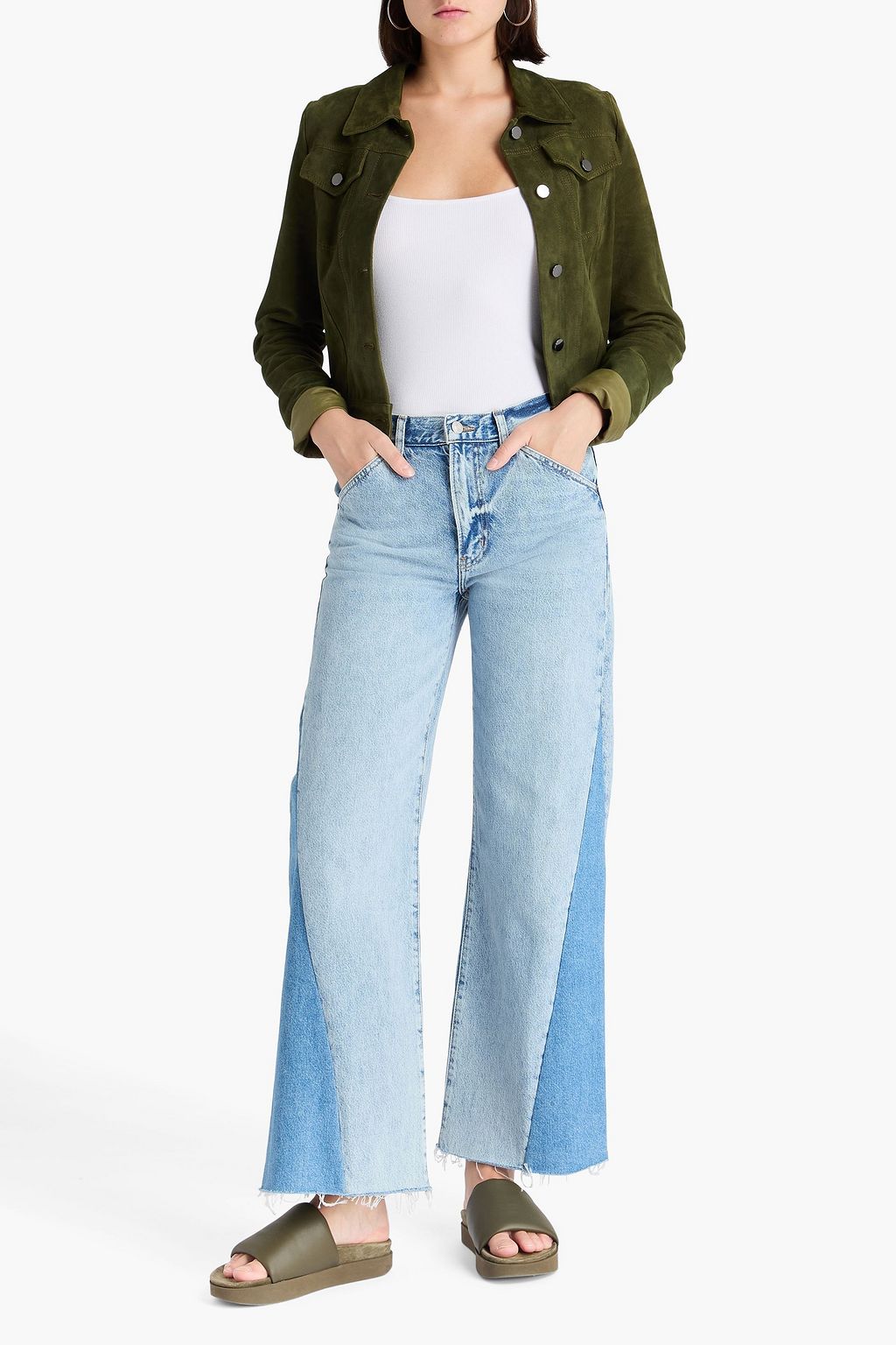 FRAME Le Baggy Palazzo two-tone high-rise wide-leg jeans