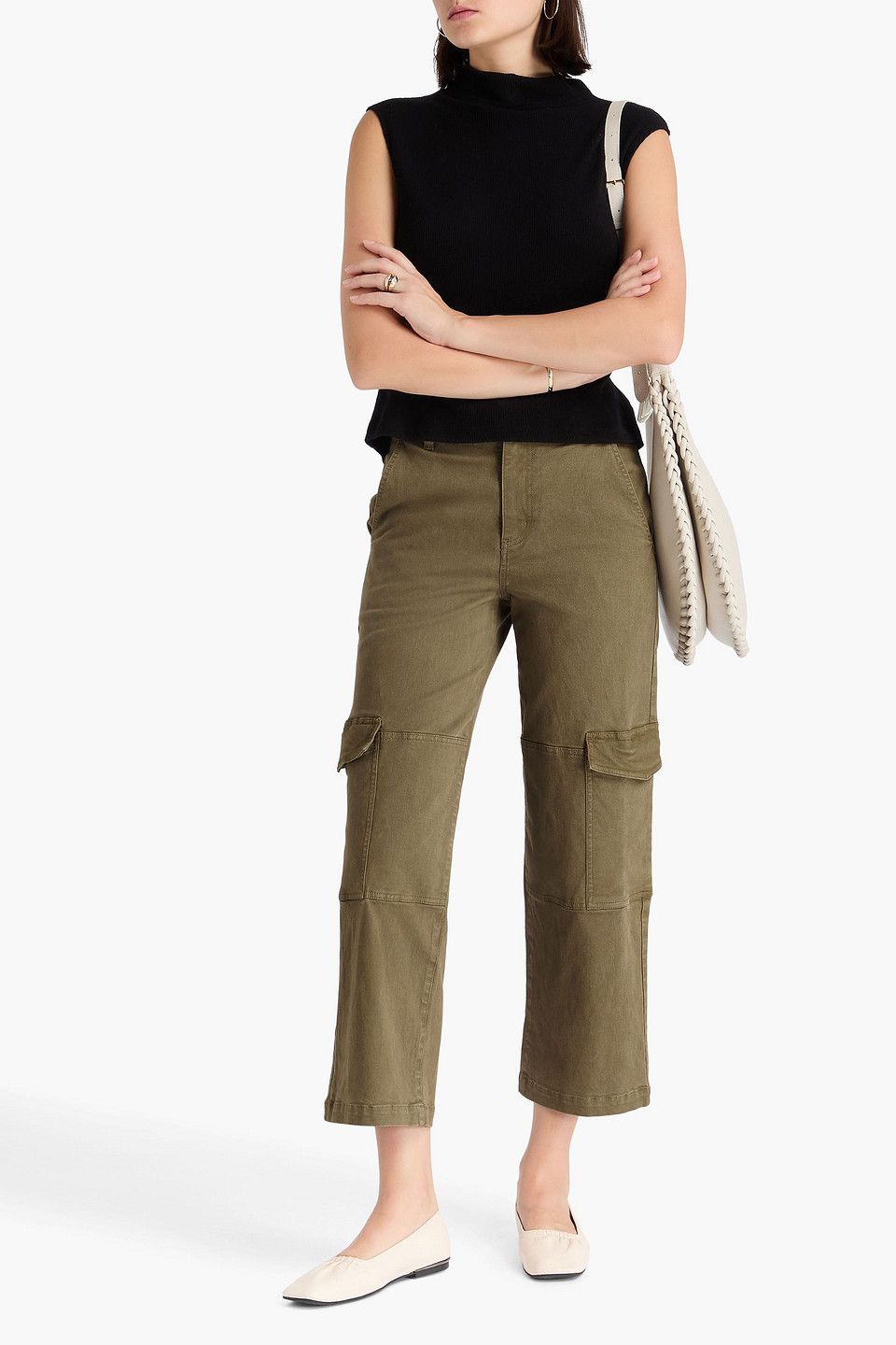 Frame The Station Cropped Twill Cargo Pants In Green