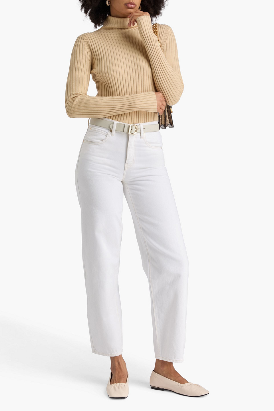 Frame Mid-rise Barrel-leg Jeans In White