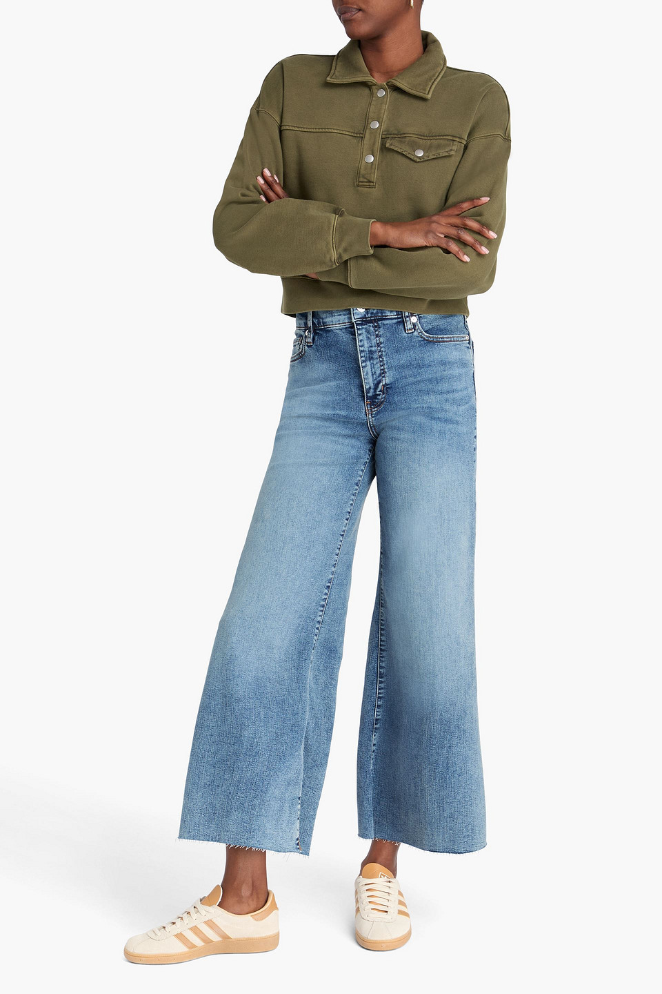 Frame Le Palazzo Crop High-rise Wide-leg Jeans In Blue