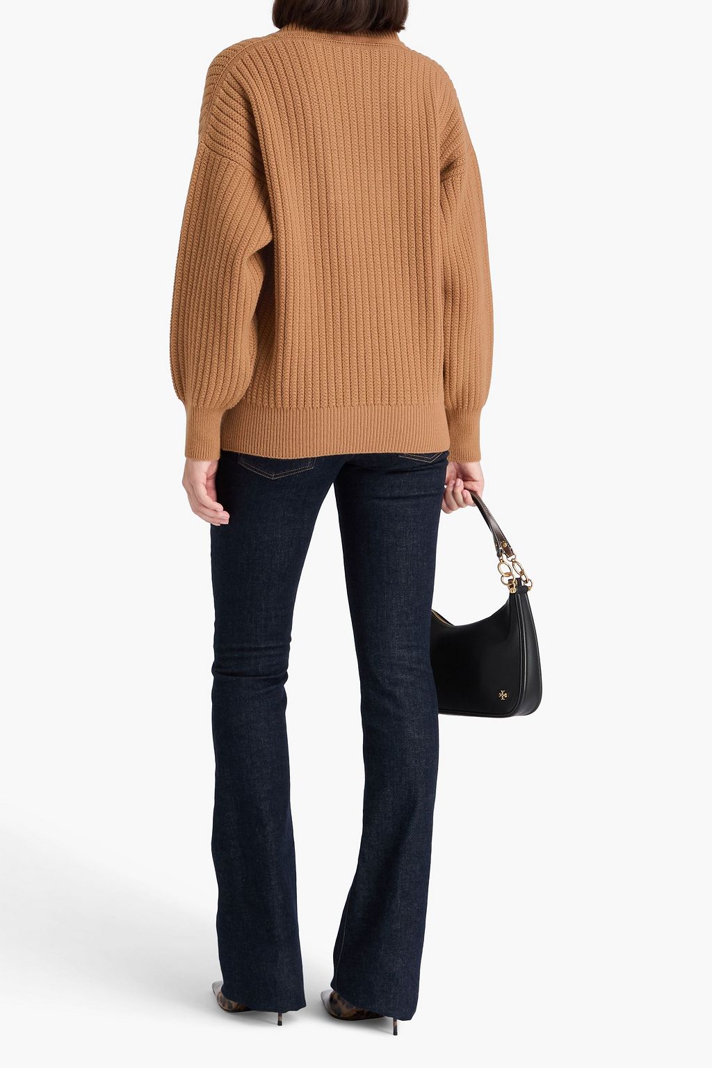 VICTORIA BECKHAM كنزة رياضية من الصوف المضلّع مزينة بنصف سحّاب