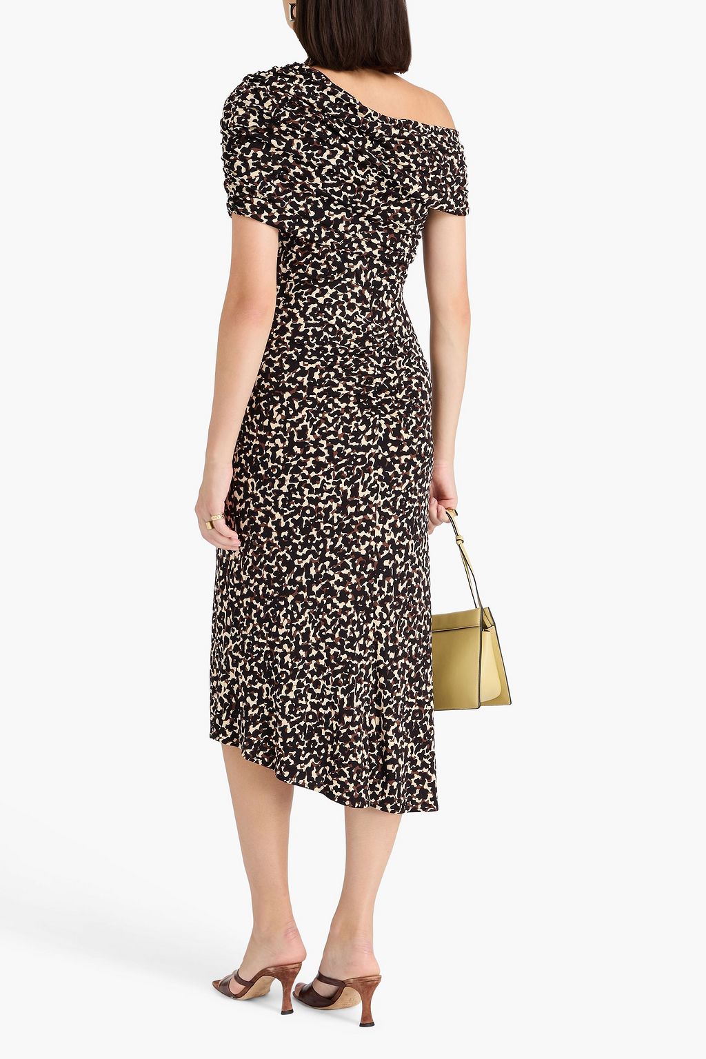 DIANE VON FURSTENBERG Agustin off-the-shoulder ruched leopard-print crepe midi dress