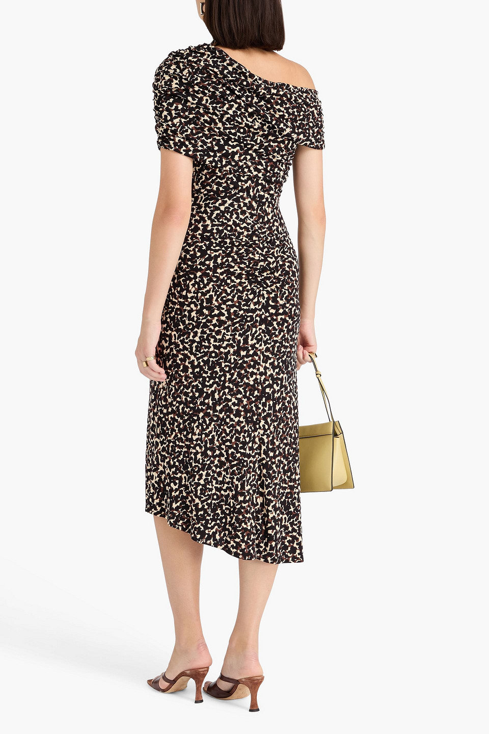 Diane Von Furstenberg Agustin Off-the-shoulder Ruched Leopard-print Crepe Midi Dress In Multi