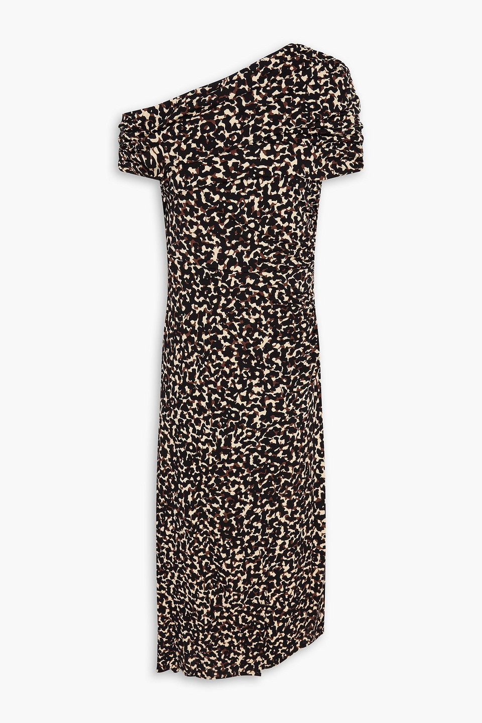 Diane Von Furstenberg Agustin Off-the-shoulder Ruched Leopard-print Crepe Midi Dress In Multi