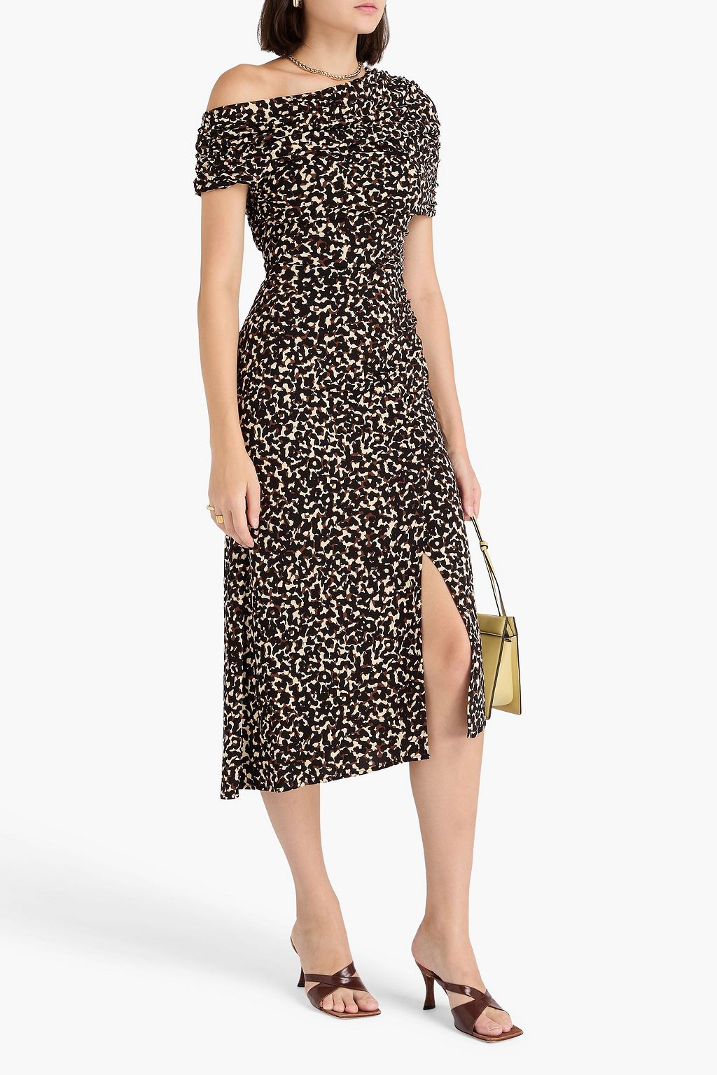 DIANE VON FURSTENBERG Agustin off-the-shoulder ruched leopard-print crepe midi dress