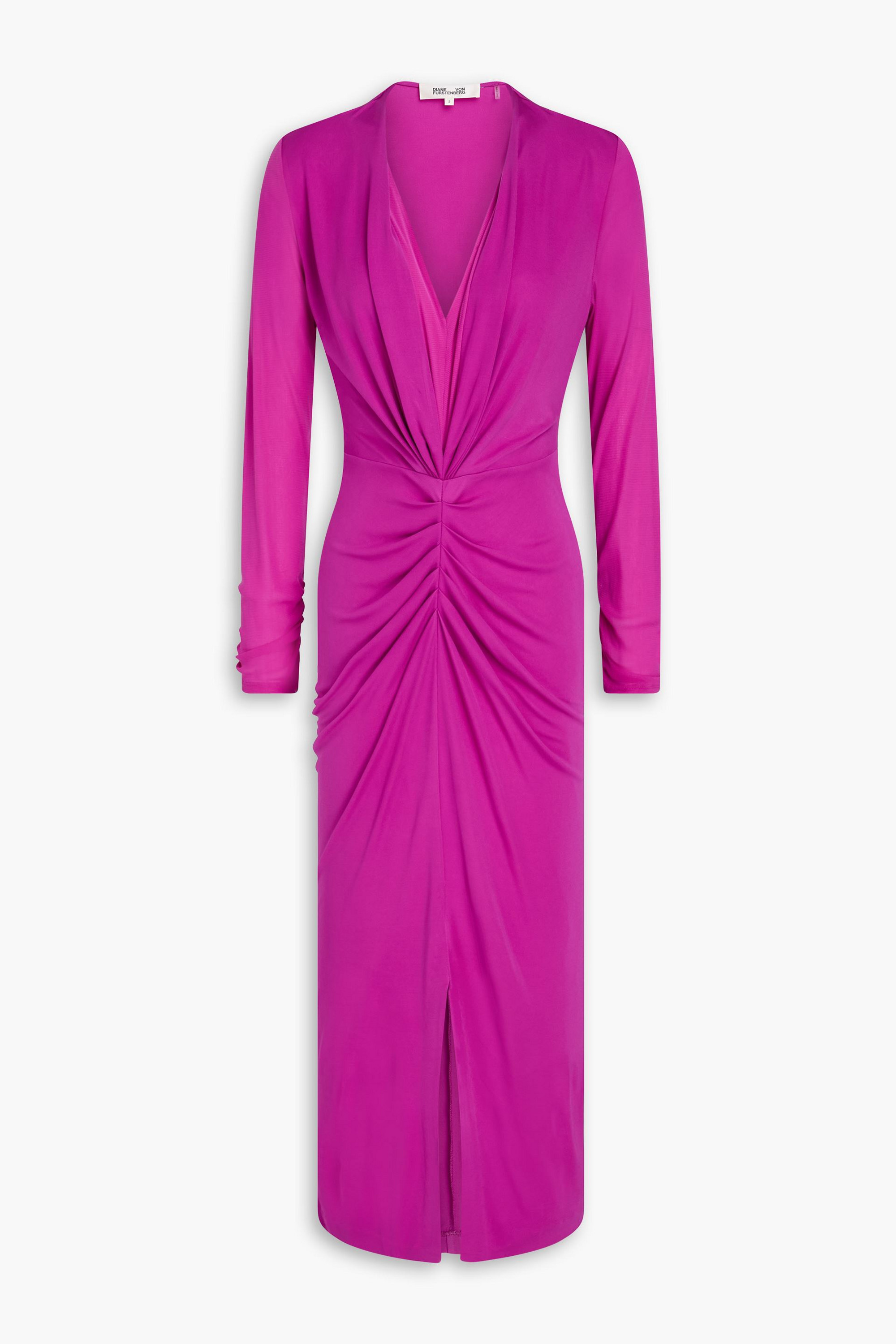 Diane von Furstenberg Hades ruched crepe and mesh midi dress