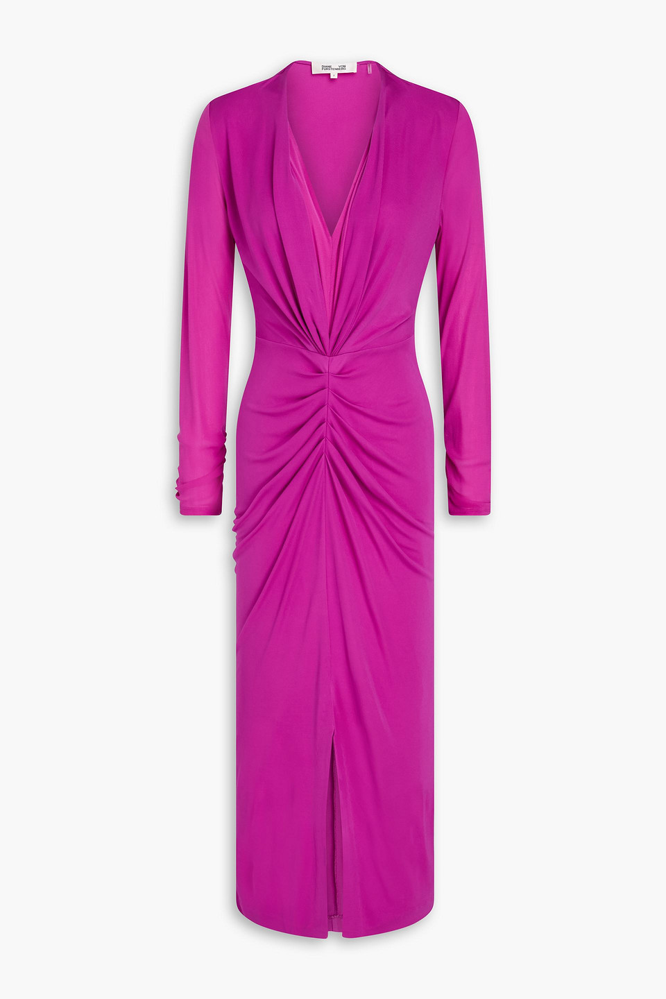 Diane Von Furstenberg Hades Ruched Crepe And Mesh Midi Dress In Pink