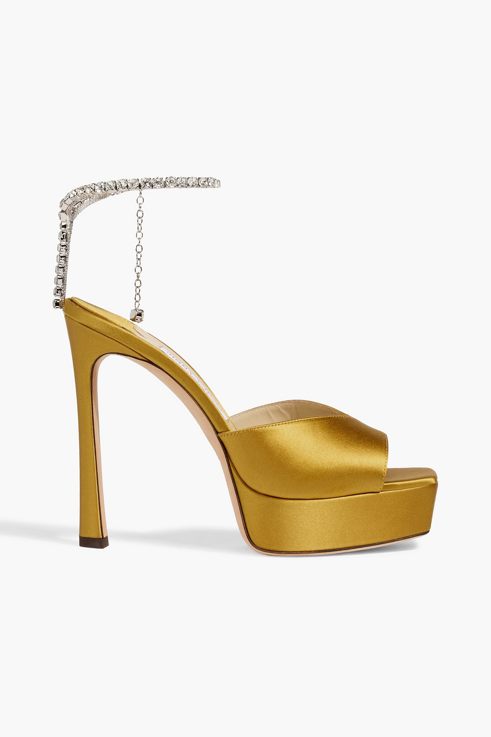 Jimmy Choo Saeda 125 Crystal-embellished Satin Platform Sandals In Gold