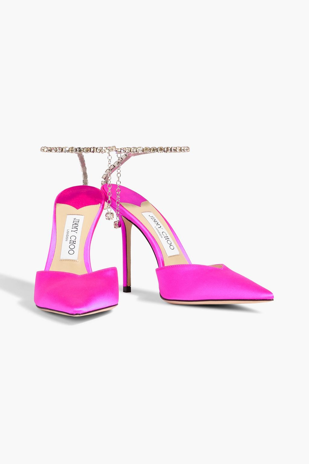 JIMMY CHOO Saeda 100 crystal-embellished satin pumps