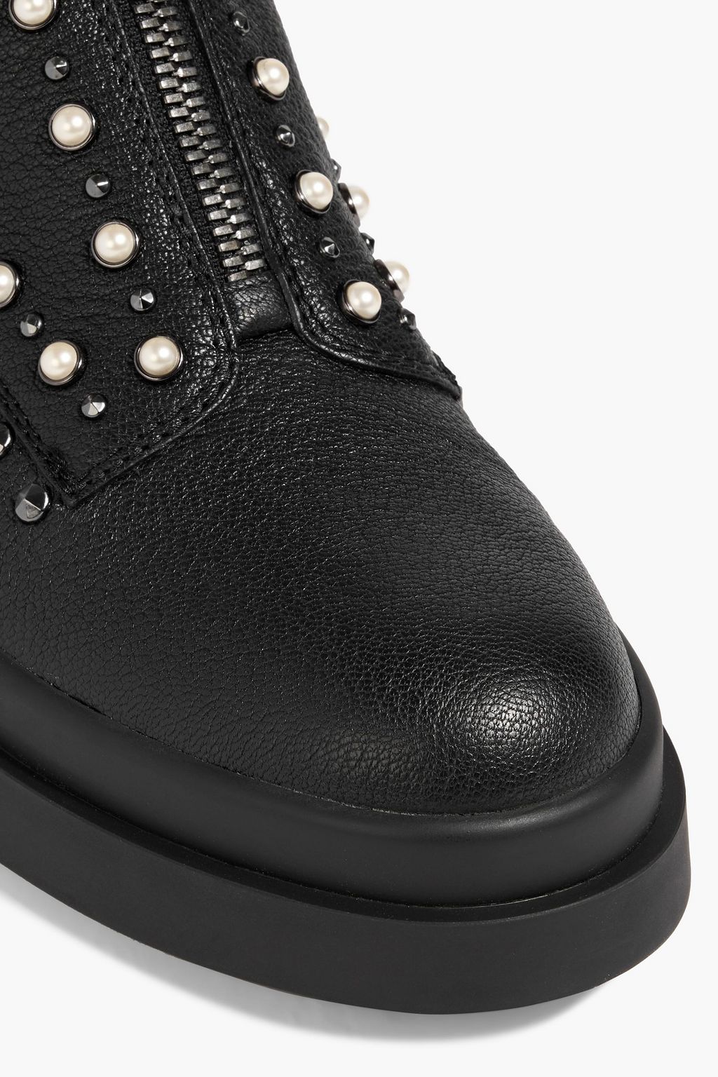 JIMMY CHOO Nola embellished pebbled-leather combat boots