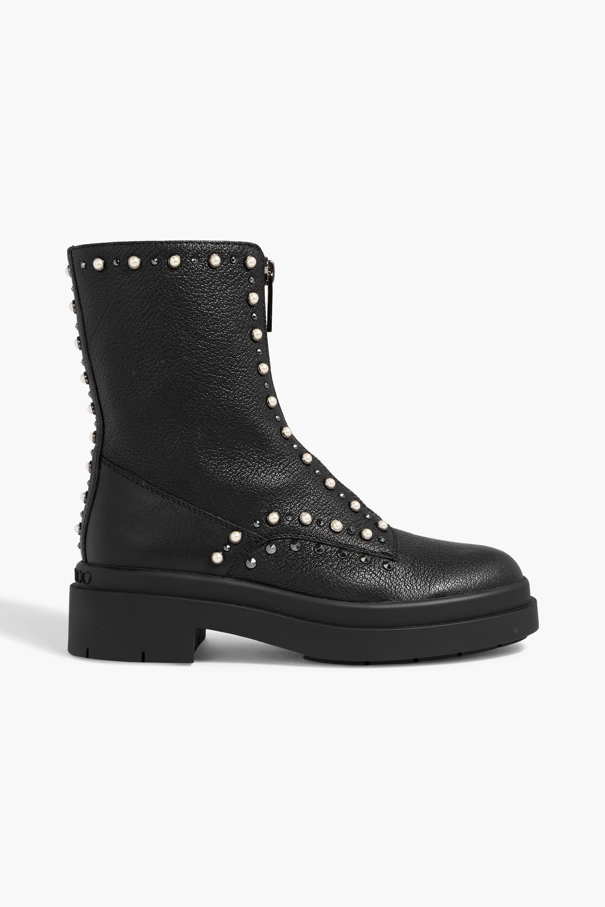 JIMMY CHOO Nola embellished pebbled-leather combat boots