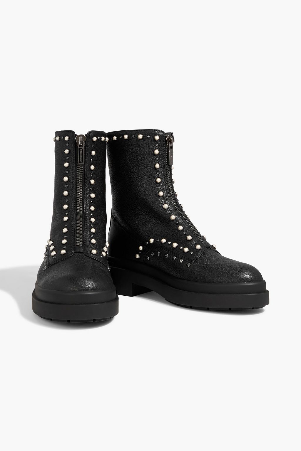 JIMMY CHOO Nola embellished pebbled-leather combat boots