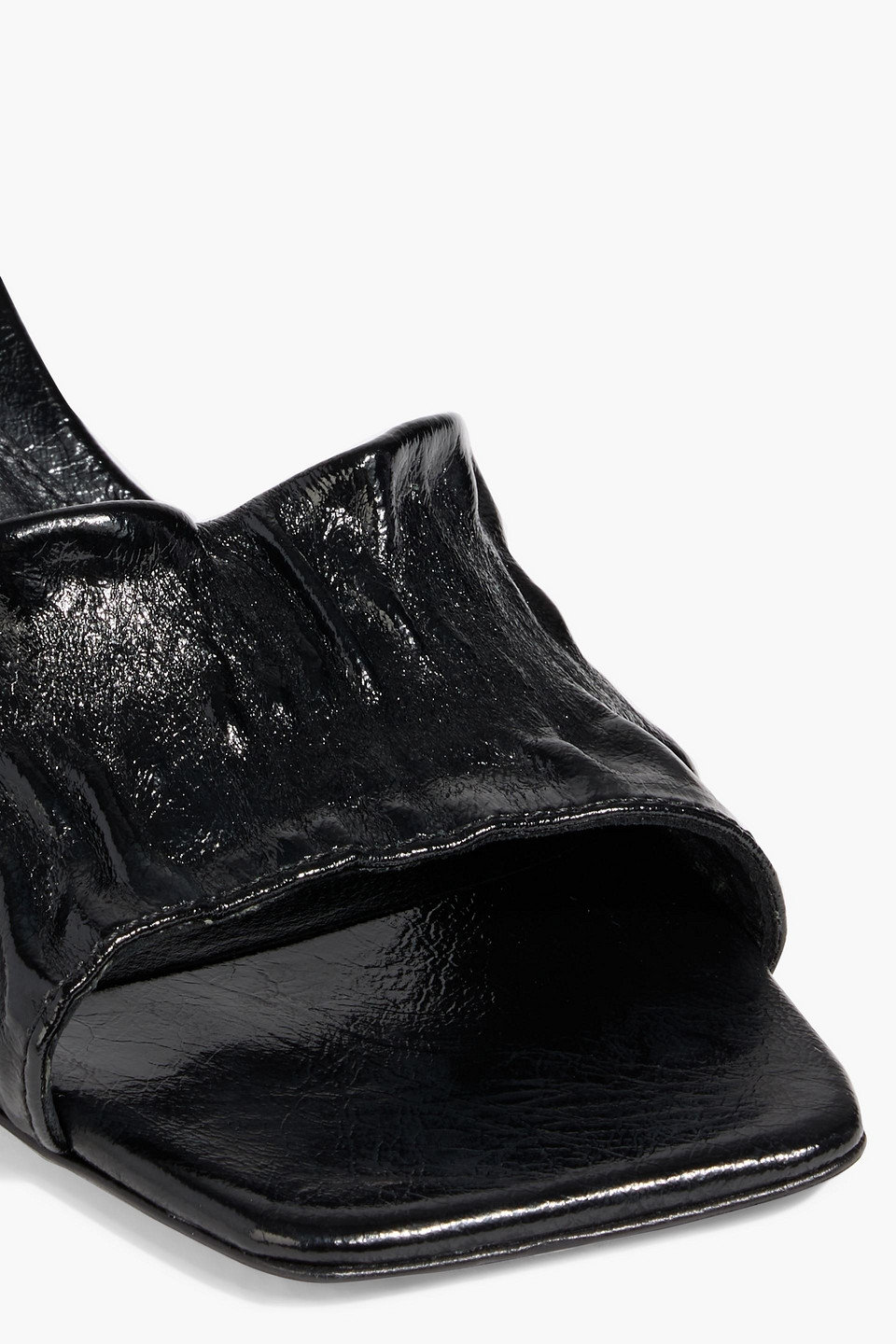 Totême The Gathered Scoop Crinkled Glossed-leather Slingback Sandals In Black