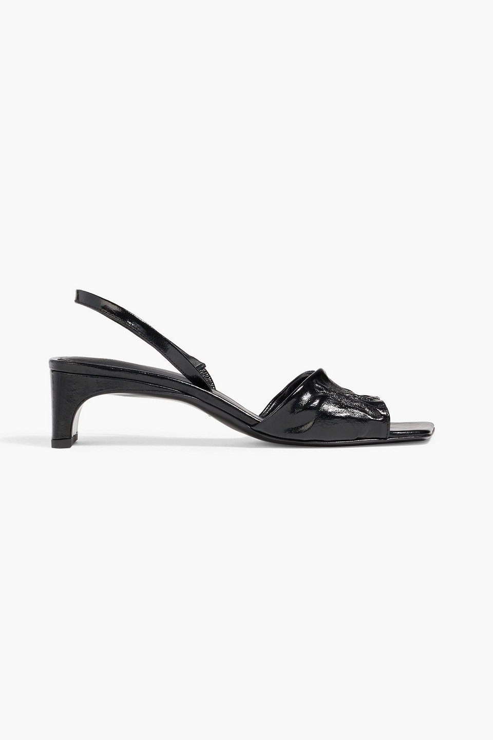 Totême The Gathered Scoop Crinkled Glossed-leather Slingback Sandals In Black