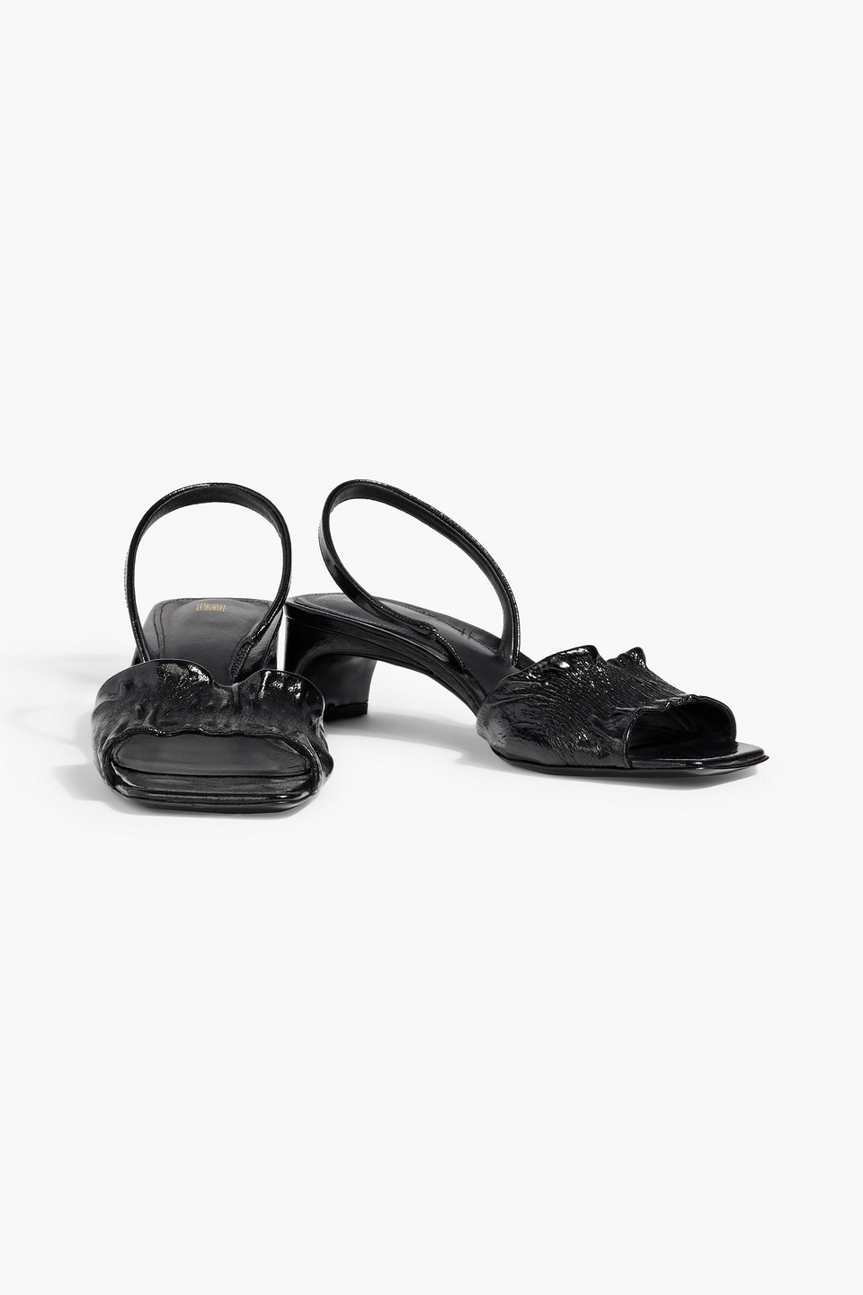 Totême The Gathered Scoop Crinkled Glossed-leather Slingback Sandals In Black