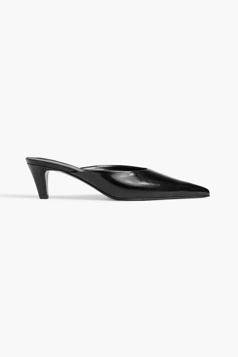 Totême The Patent 55 Pointed Mules In Black Calf Leather In Black