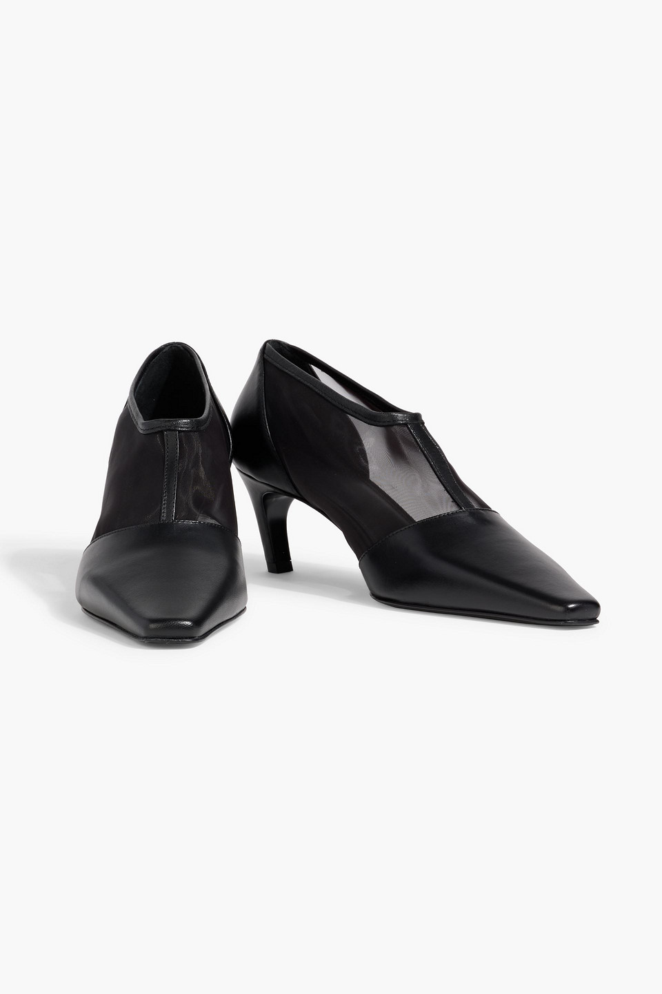 Totême The T-strap Mesh And Leather Pumps In Black