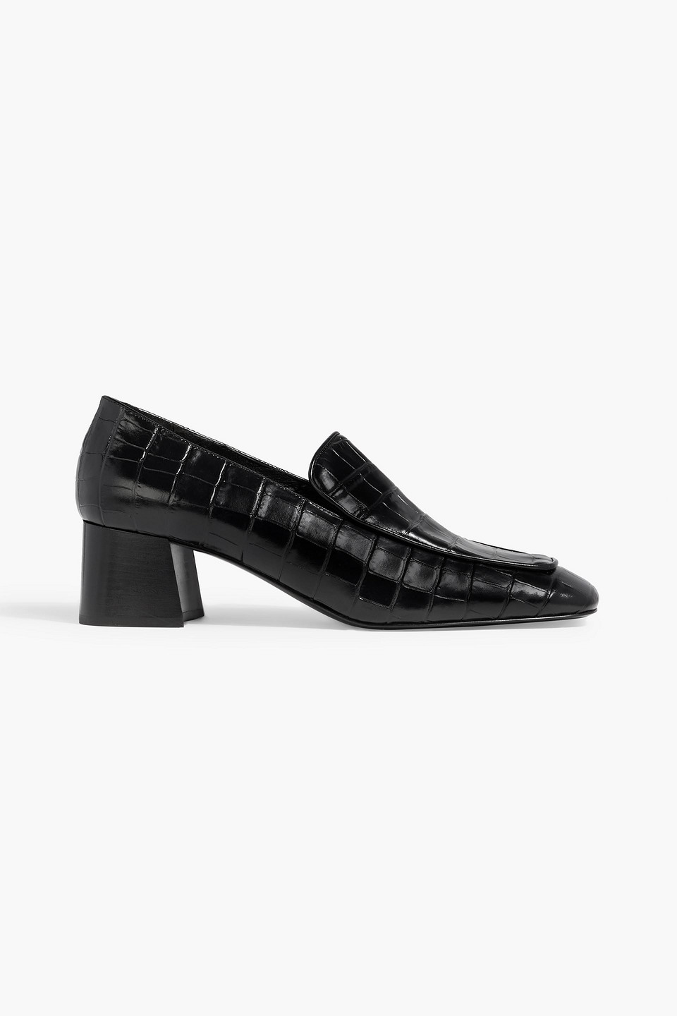 Totême Toteme The Block Heel Croc Embossed Loafer In Black
