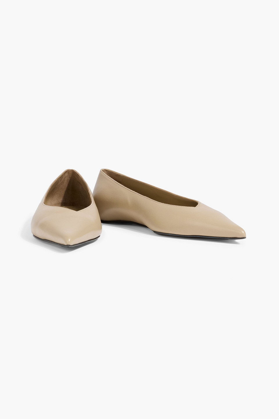 Totême The Asymmetric Ballerina Leather Point-toe Flats In Neutral