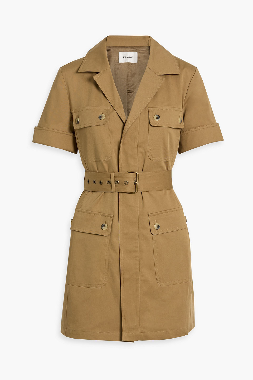 Frame The Utility Belted Cotton-blend Twill Mini Dress In Brown