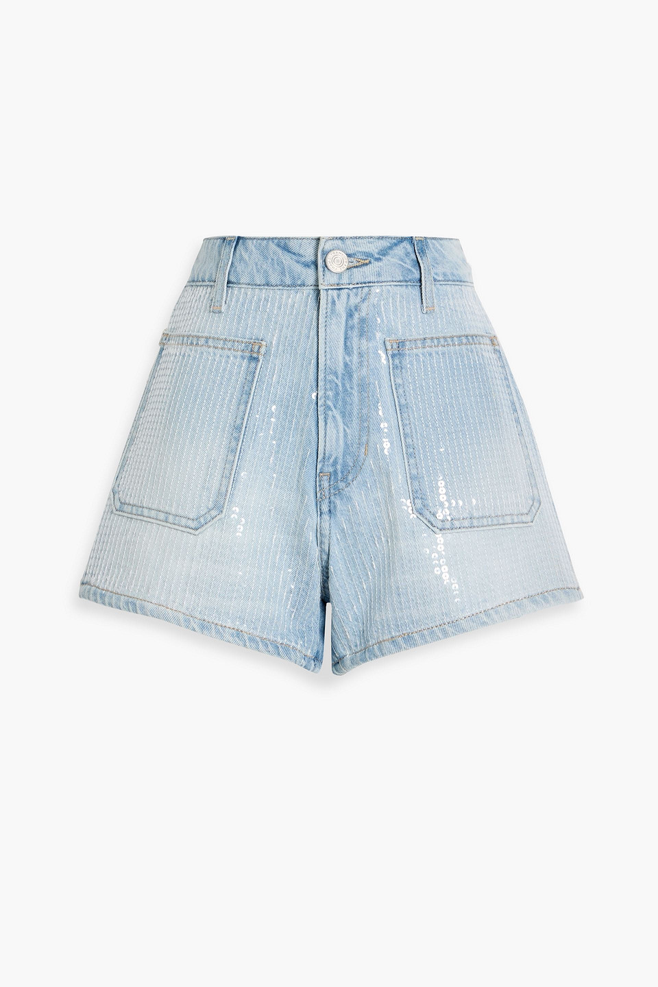 Frame Sequined Denim Shorts In Blue