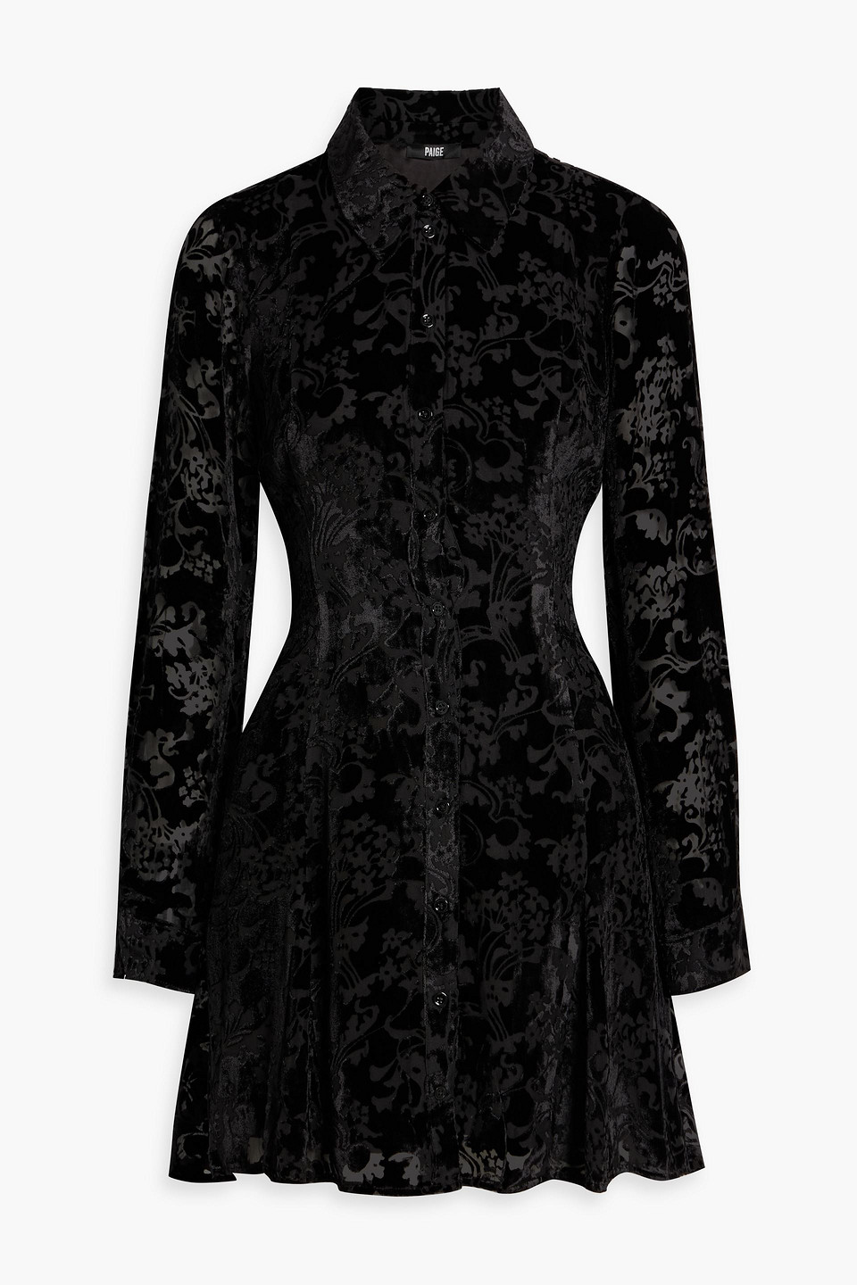 Paige Desano Devoré-velvet Mini Shirt Dress In Black