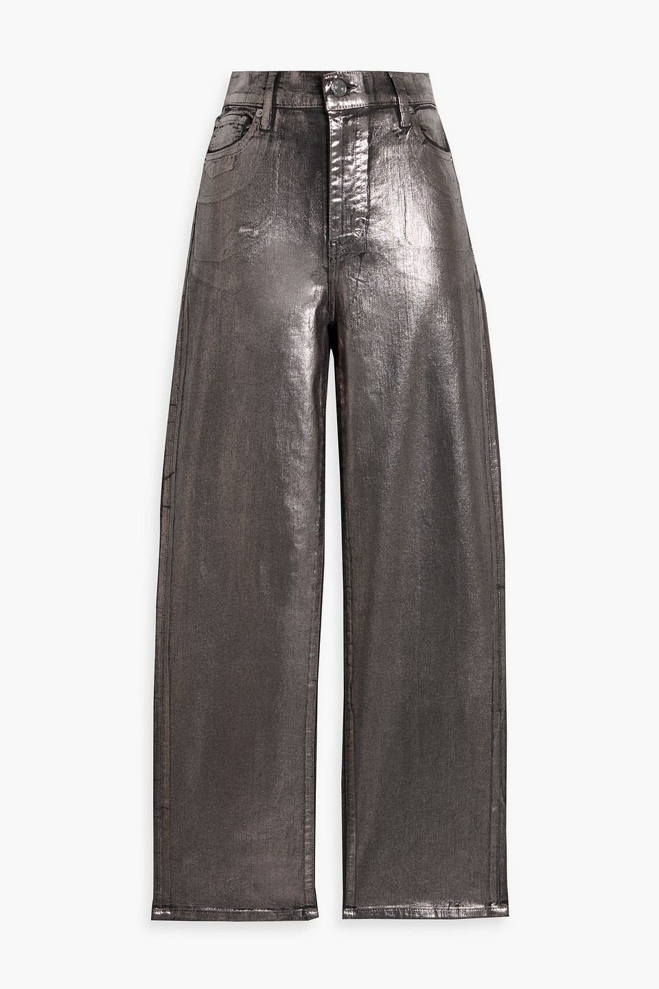 Frame Le Sleek Straight Metallic High-rise Straight-leg Jeans In Gray