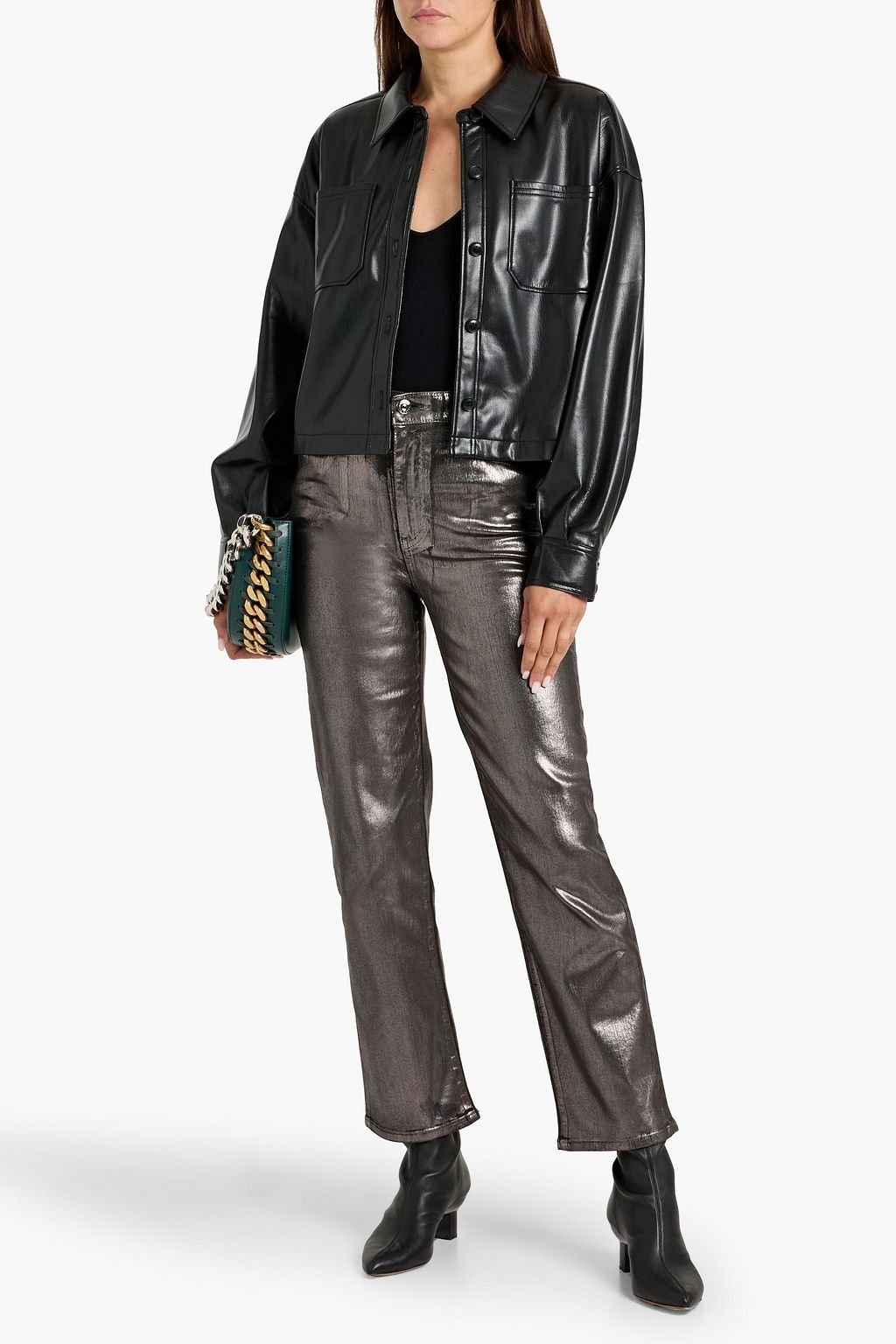 FRAME Le Sleek Straight metallic high-rise straight-leg jeans