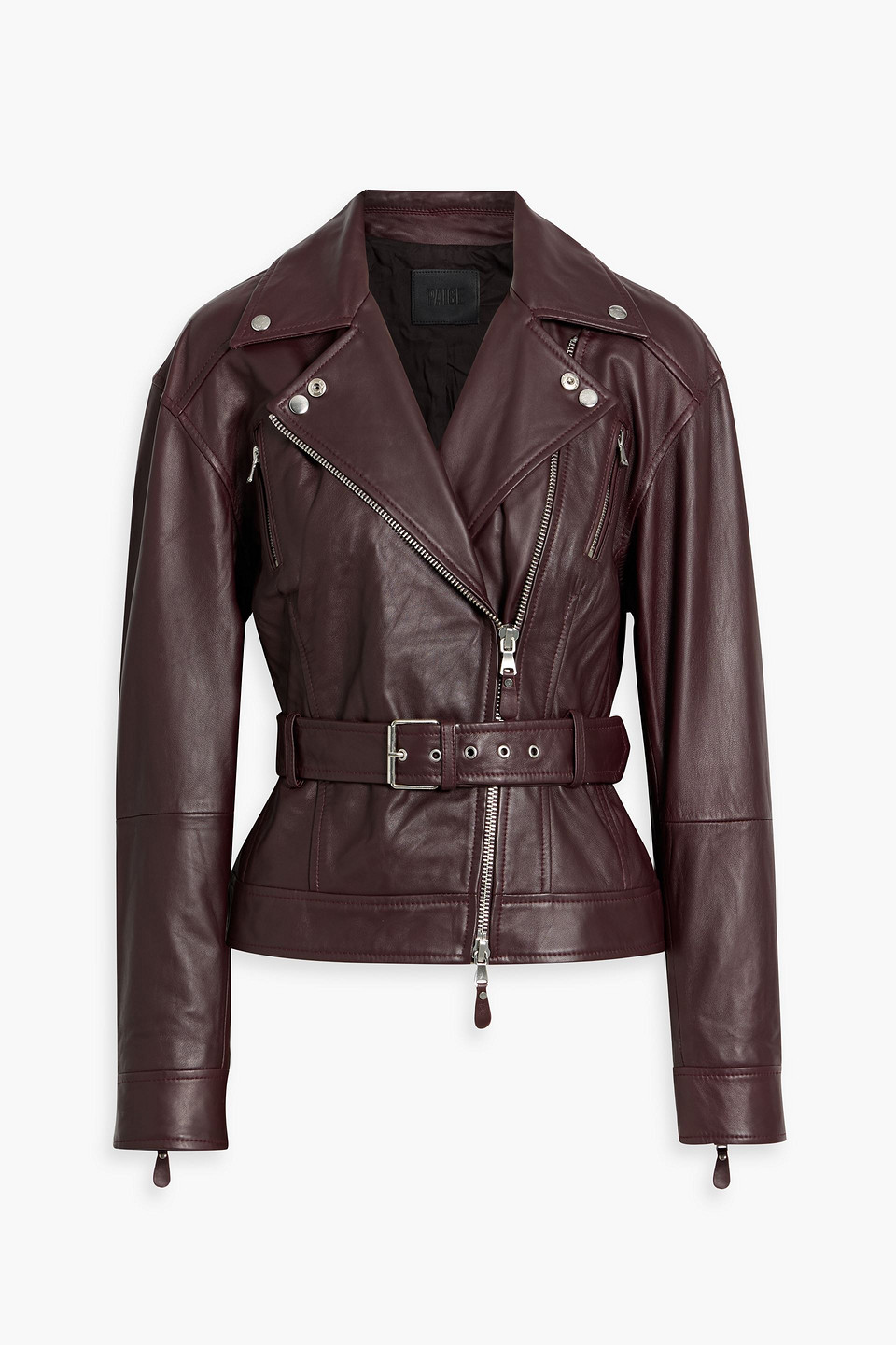 Paige Cento Leather Biker Jacket In Burgundy