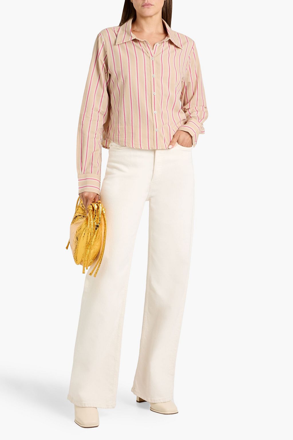 PAIGE Cropped striped cotton shirt