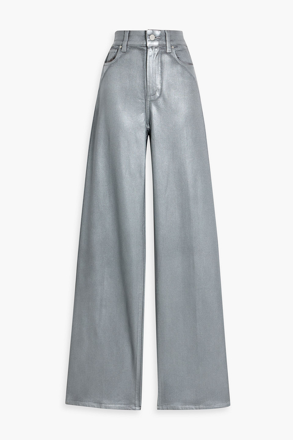 Paige Sasha Metallic High-rise Wide-leg Jeans In Silver