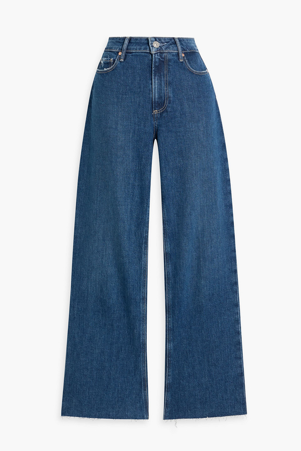 Paige Leenah Distressed High-rise Wide-leg Jeans In Blue