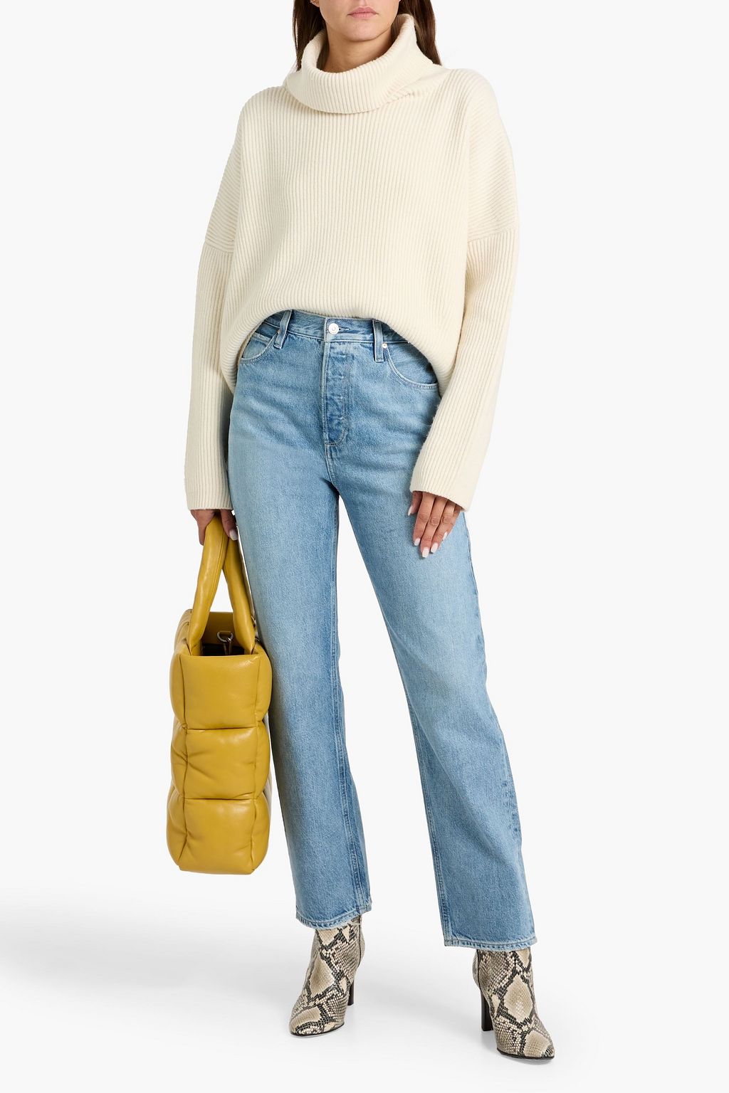 PAIGE Sawyer distressed high-rise straight-leg jeans
