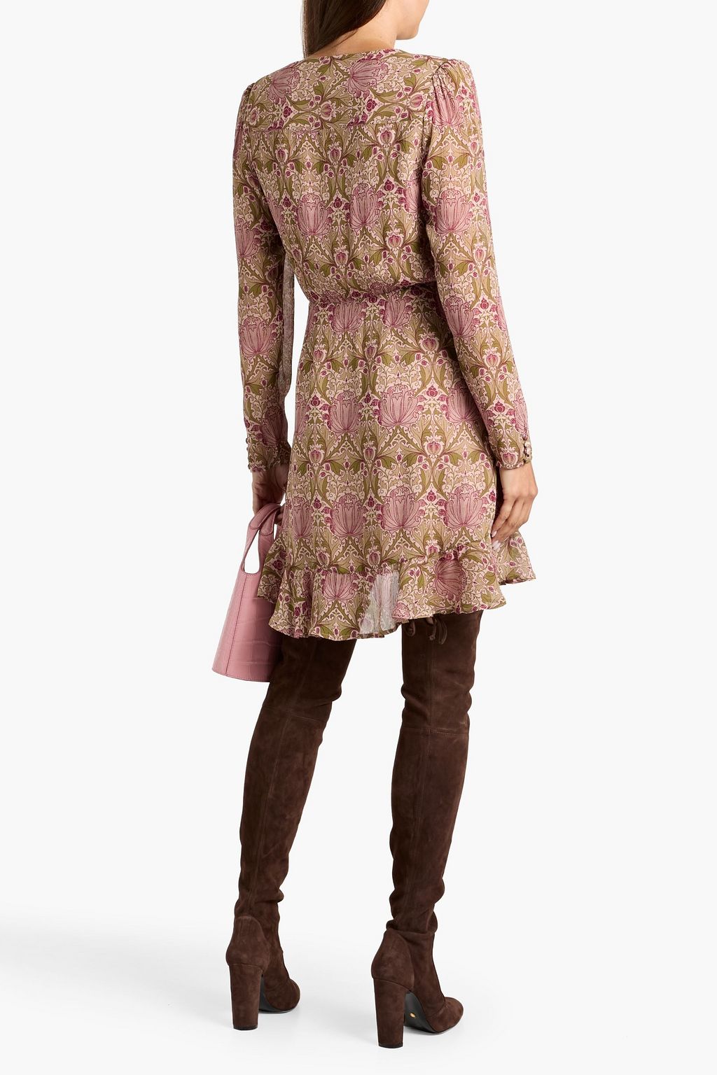 MORRIS & CO. X PAIGE Bodega ruffled floral-print silk-georgette mini wrap dress