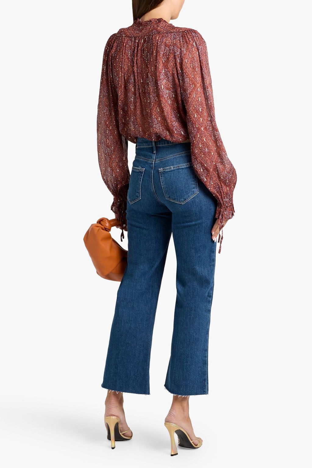 PAIGE Fia ruffled printed metallic fil coupé georgette blouse