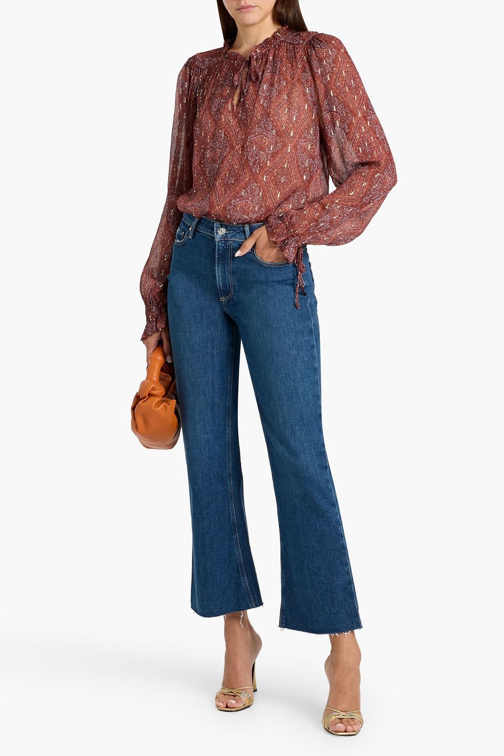 PAIGE Fia ruffled printed metallic fil coupé georgette blouse