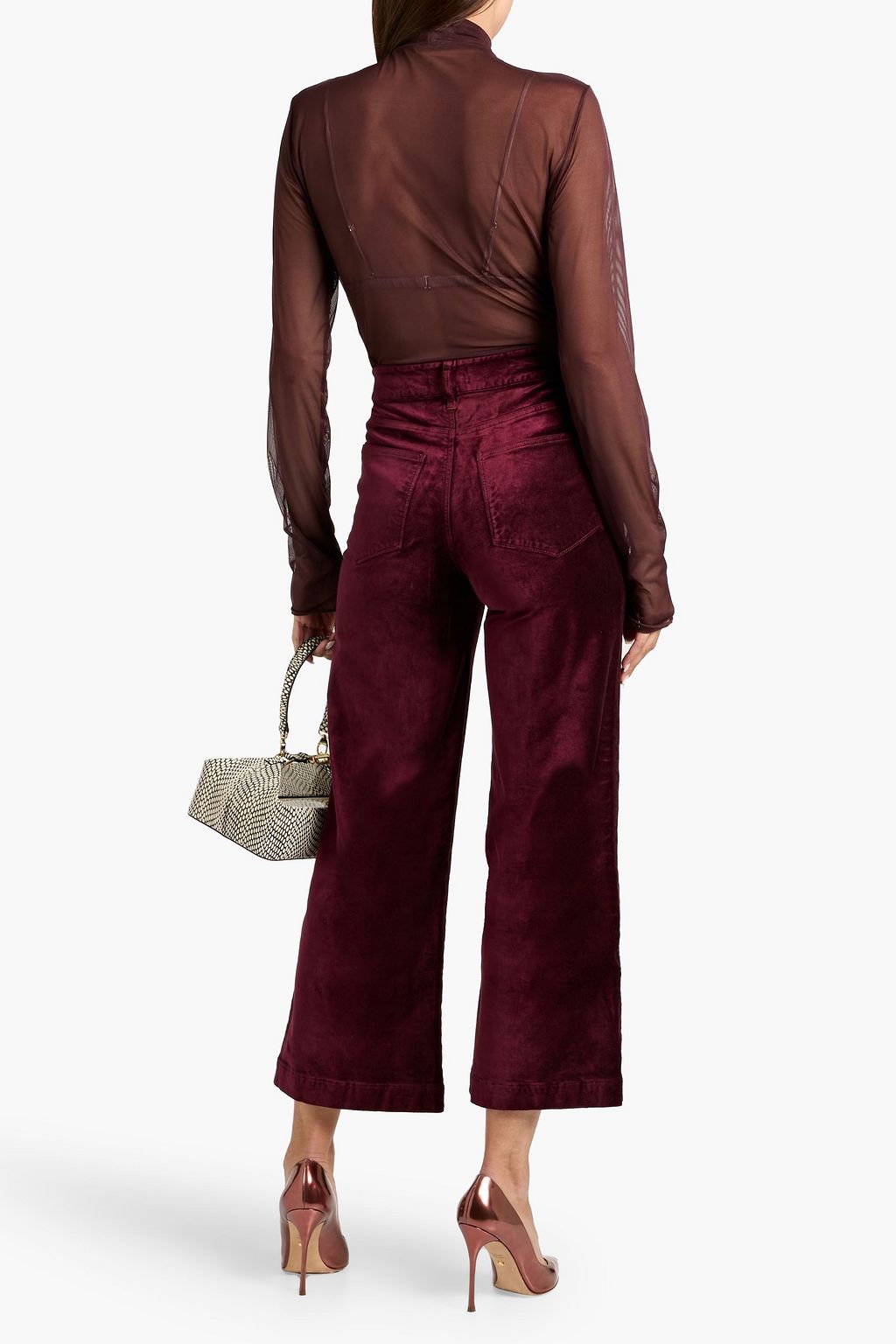 PAIGE Anessa cropped cotton-blend velvet wide-leg pants
