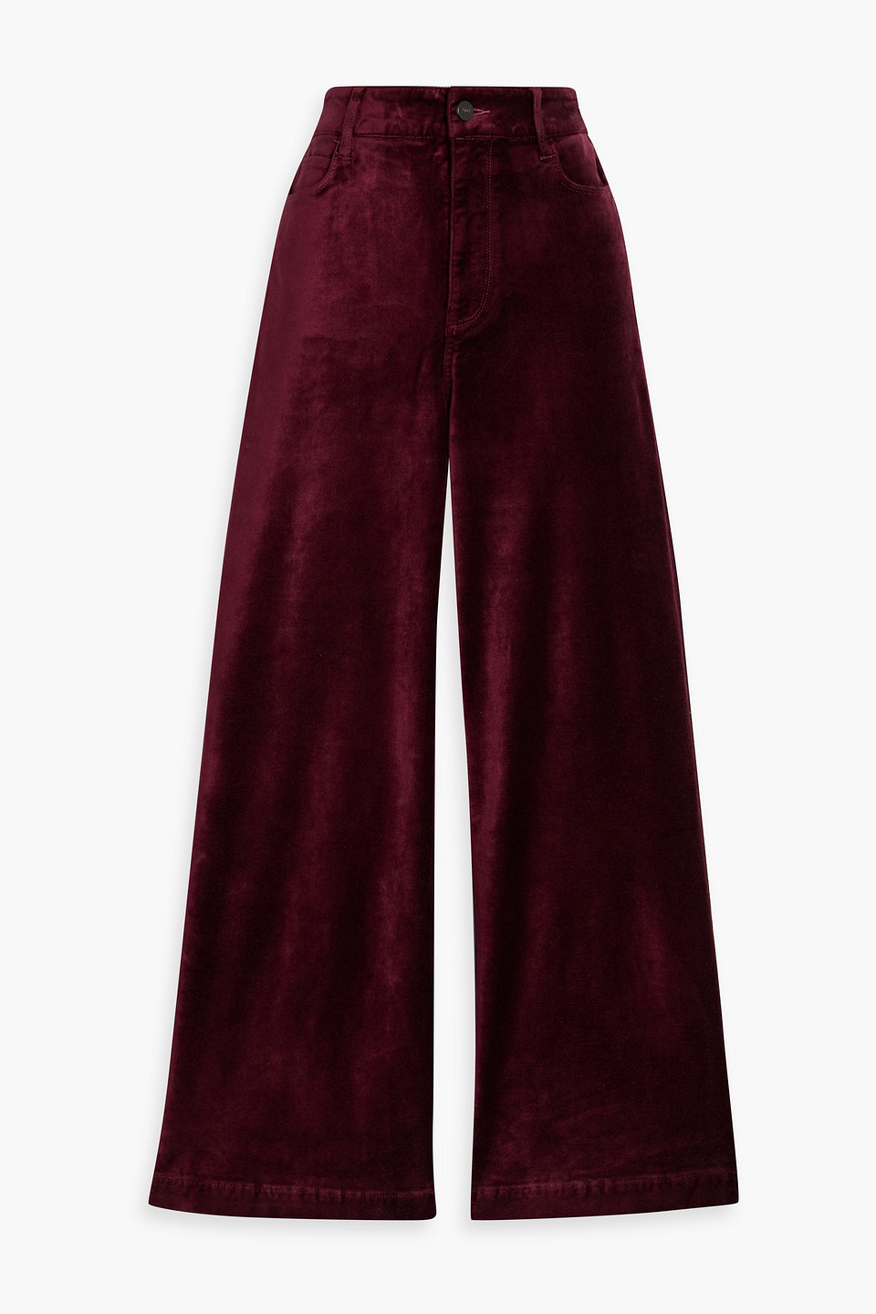 Paige Anessa Cropped Cotton-blend Velvet Wide-leg Pants In Burgundy