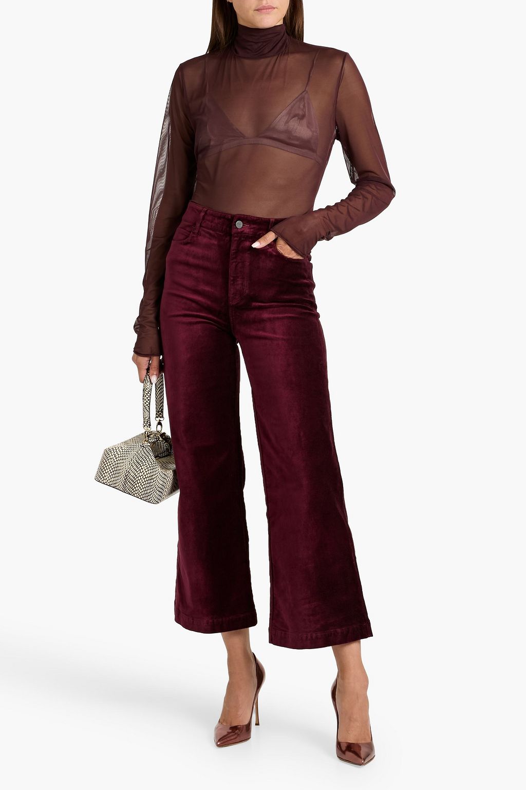 PAIGE Anessa cropped cotton-blend velvet wide-leg pants
