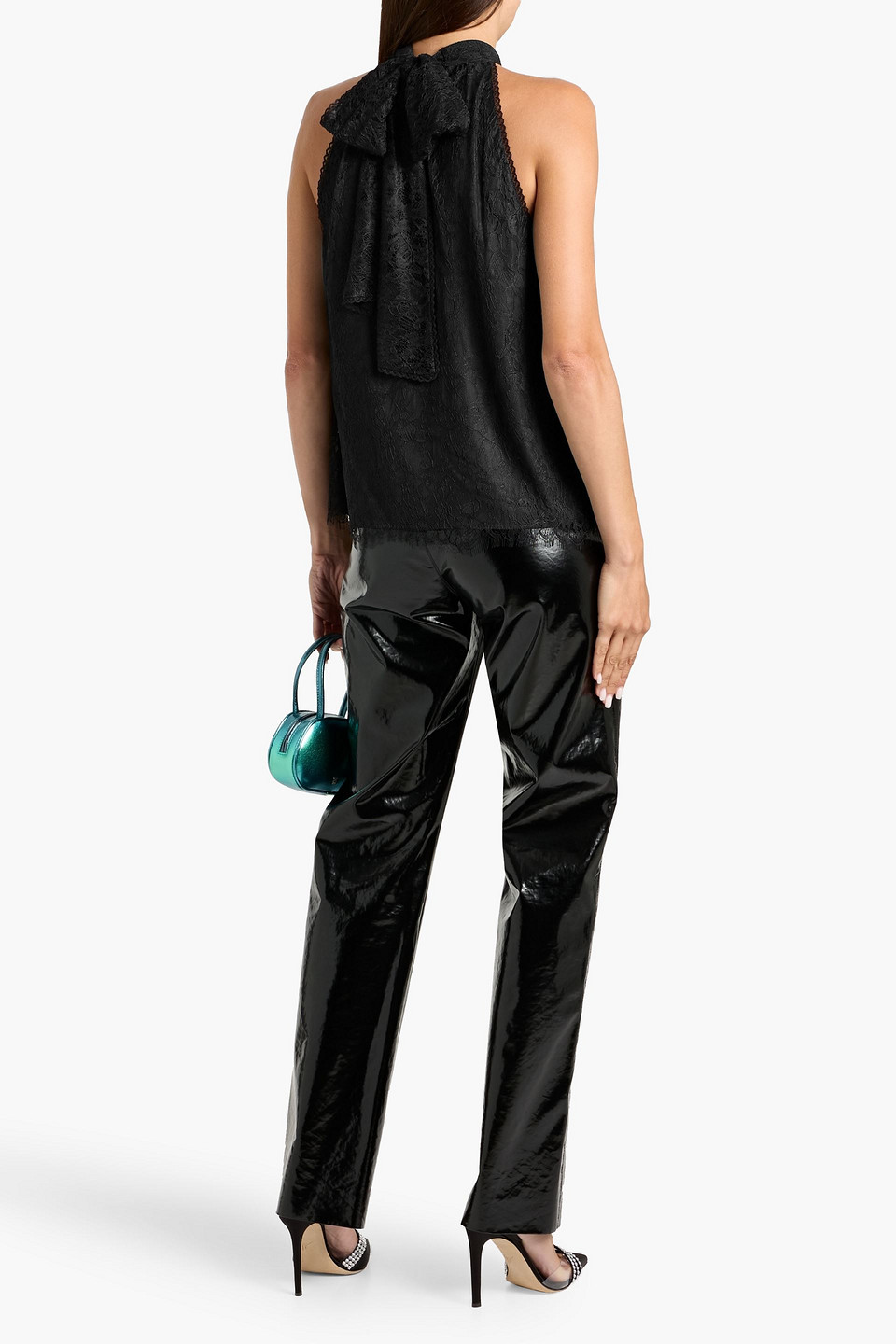 Alice And Olivia Maris Tie-back Lace Top In Black