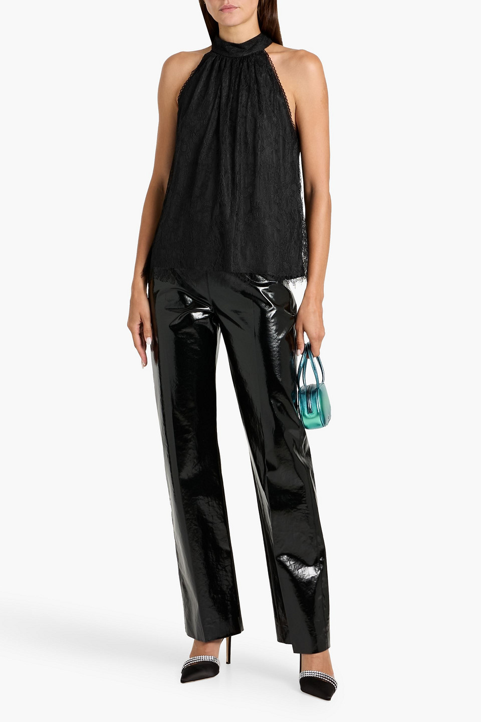 Alice And Olivia Maris Tie-back Lace Top In Black