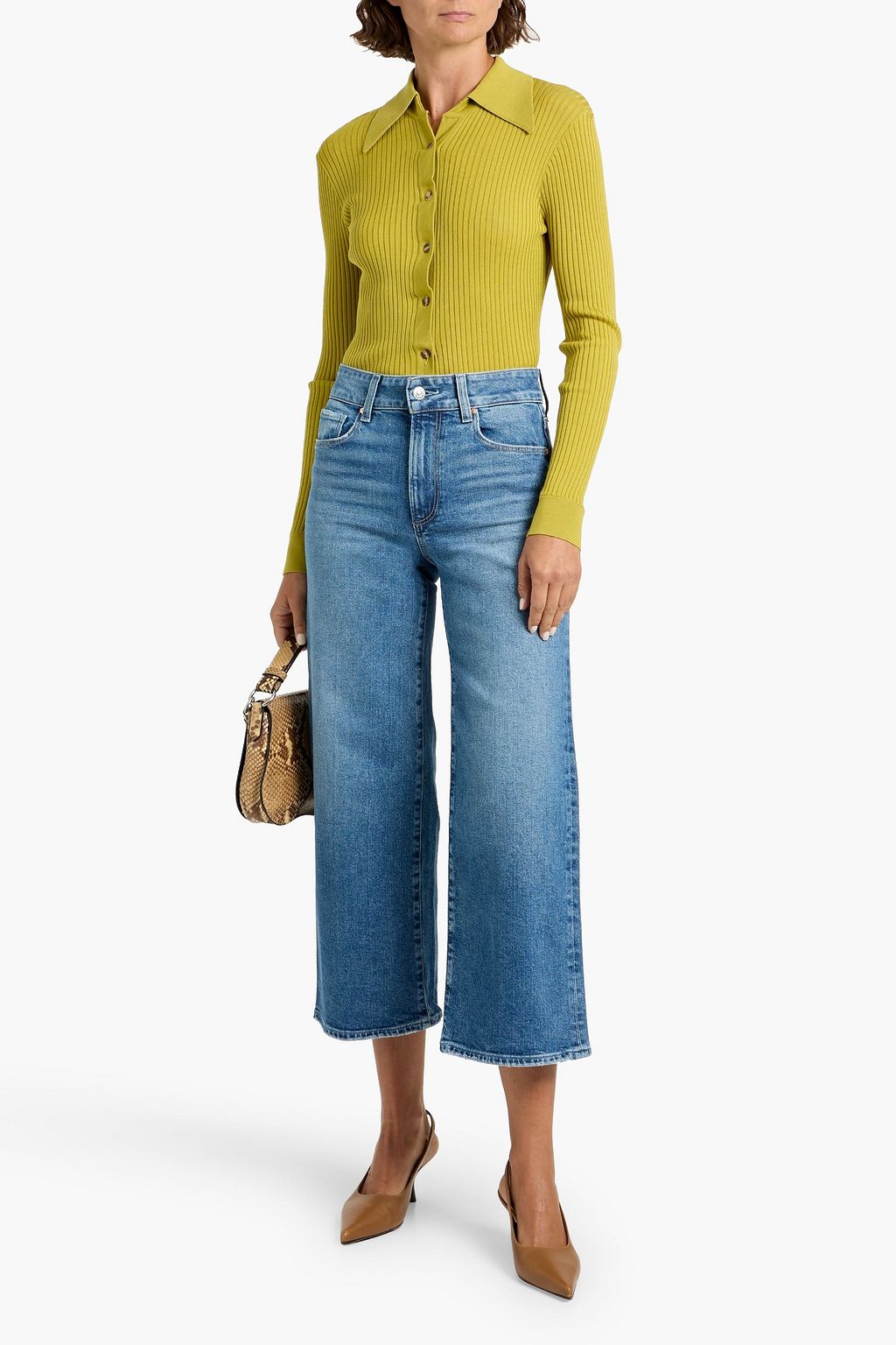 PAIGE Sasha cropped faded high-rise wide-leg jeans