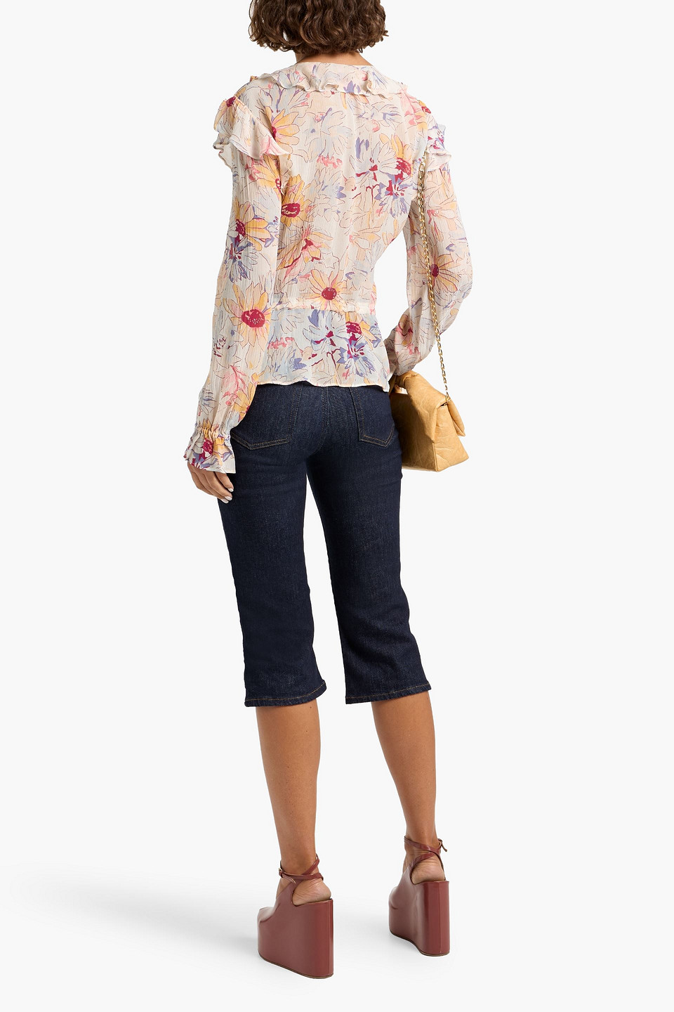 Paige Dorit Ruffled Floral-print Georgette Blouse In White